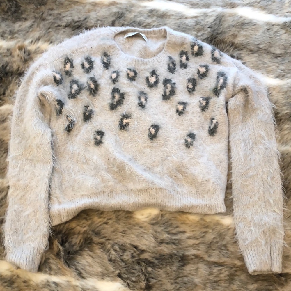 Abercrombie Kids furry cheetah print sweater
